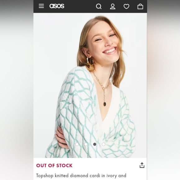 Asos Topshop knitted diamond cardi in ivory and green Size 4-6 - Picture 13 of 13